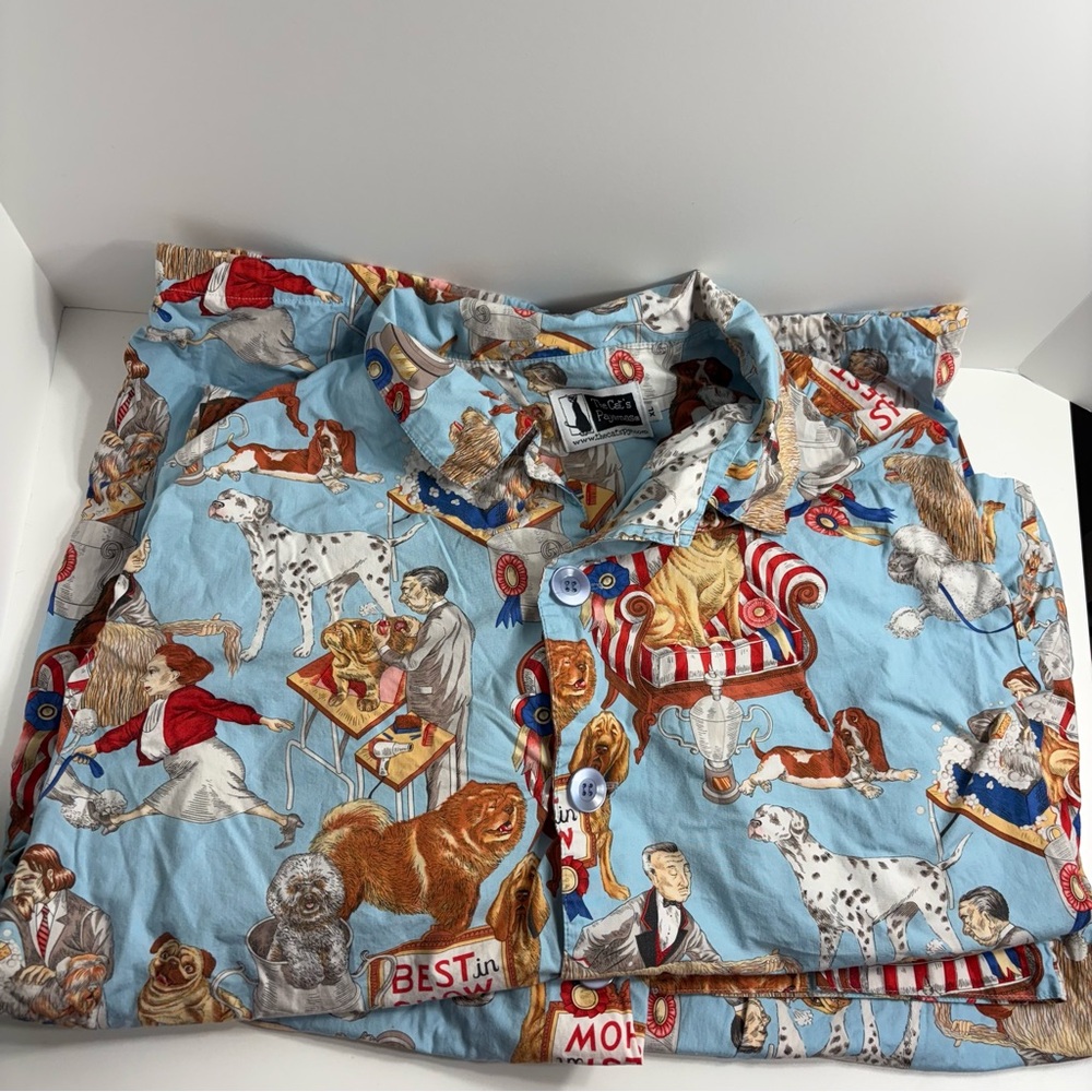 The Cat's Pajamas Blue Dog Show Print Pajama Set XL